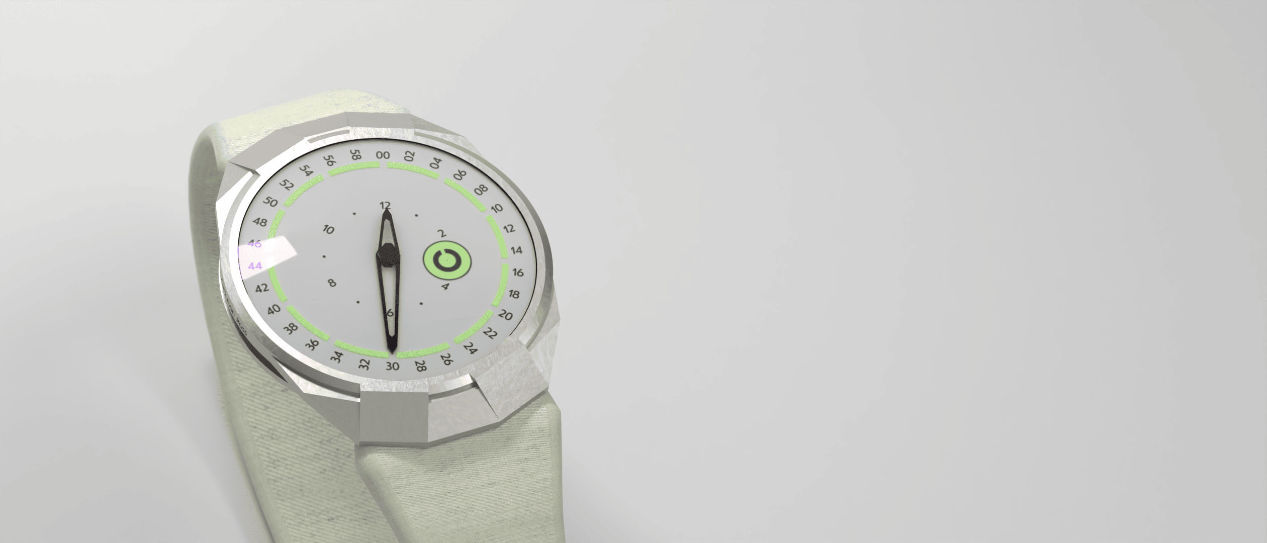 The Anderson Ross Debut watch, offset top view on a pale strap.